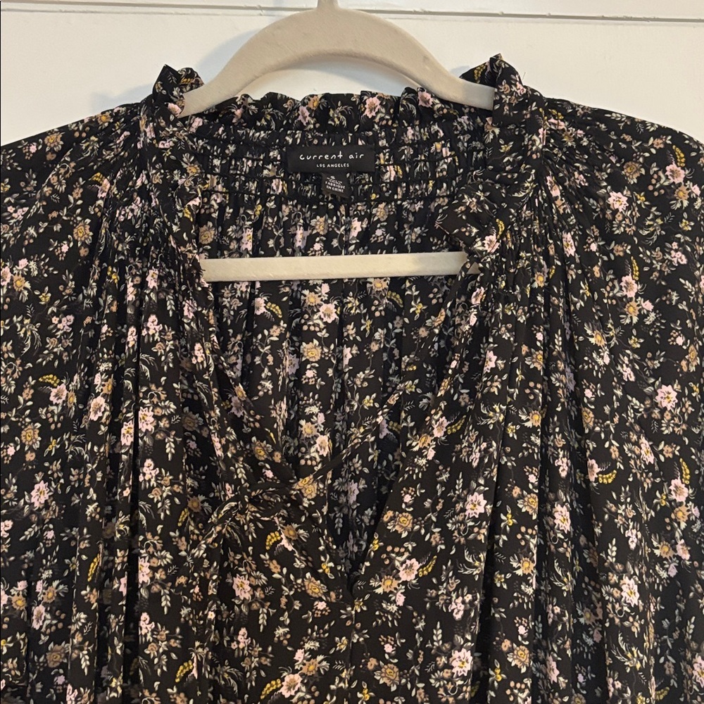 Current Air Black Floral Mini Dress Women’s Sz Small Oversized Boho Flowy - Picture 4 of 8